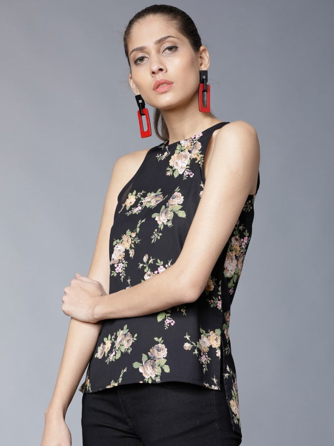 Women Black Printed A-Line High-Low Top - Black - Image 4