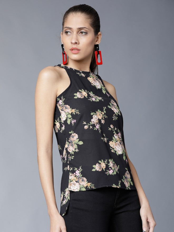 Women Black Printed A-Line High-Low Top - Black - Image 6