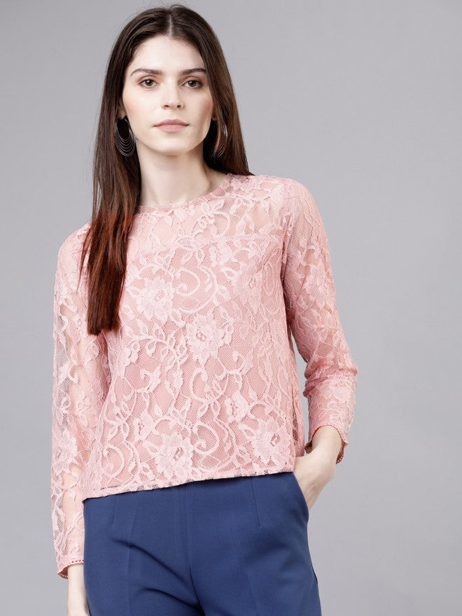 Women Pink Self Design Top - Pink - Image 2