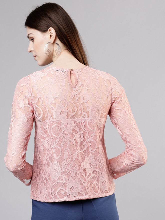 Women Pink Self Design Top - Pink - Image 3