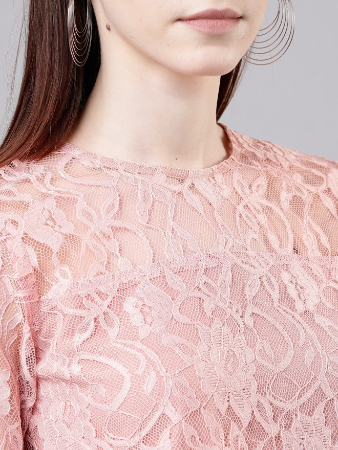 Women Pink Self Design Top - Pink - Image 5