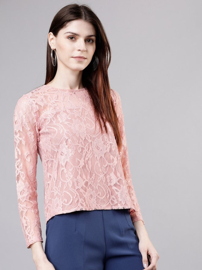 Women Pink Self Design Top - Pink - Image 6