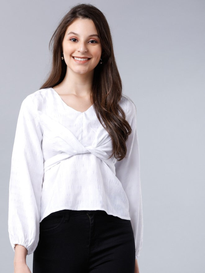Tokyo Talkies White Solid Regular Top - White - Image 1