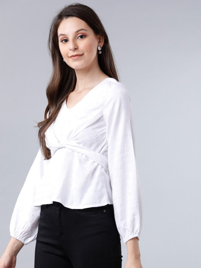 Tokyo Talkies White Solid Regular Top - White - Image 2