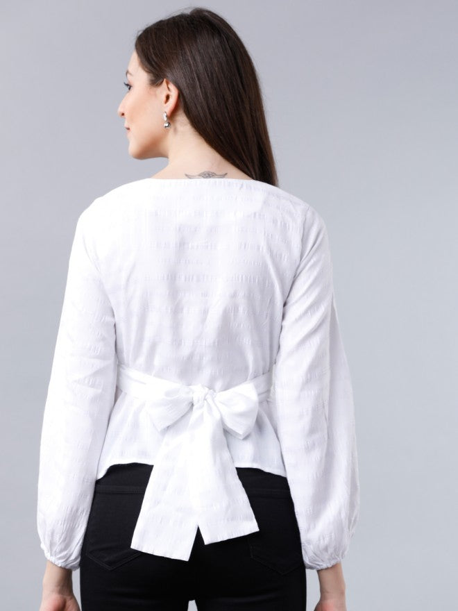 Tokyo Talkies White Solid Regular Top - White - Image 3