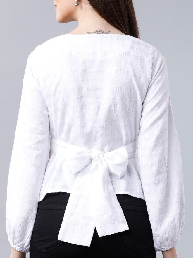 Tokyo Talkies White Solid Regular Top - White - Image 4
