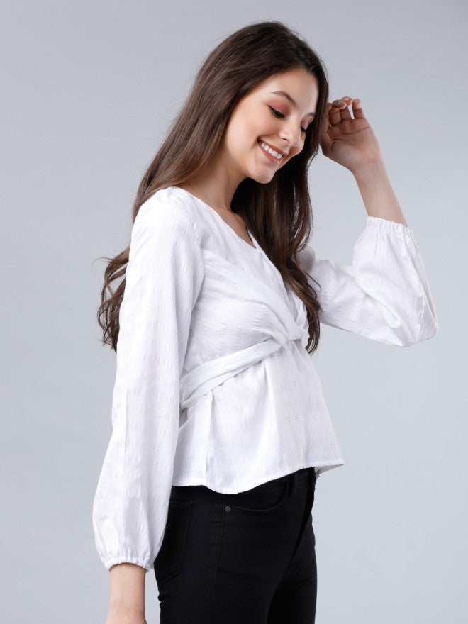 Tokyo Talkies White Solid Regular Top - White - Image 6