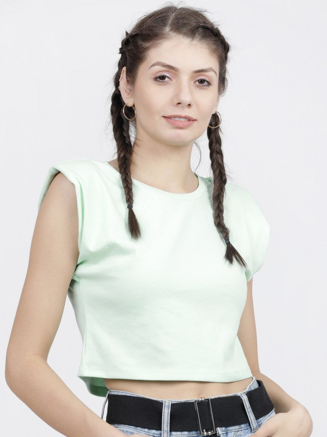 Tokyo Talkies Womens Green Sleeveless Crop Top - Green - Image 2