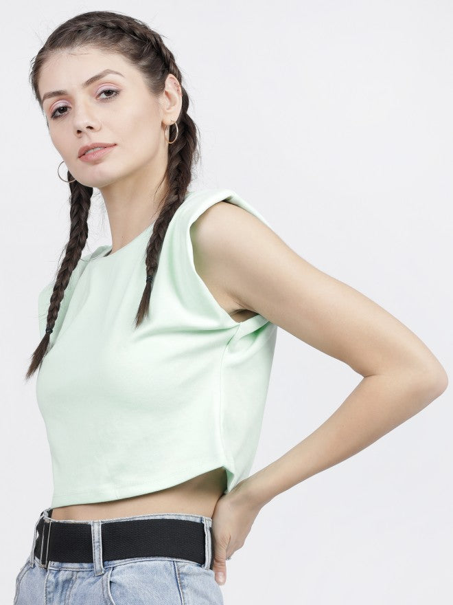 Tokyo Talkies Womens Green Sleeveless Crop Top - Green - Image 3