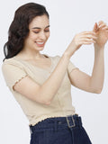 Tokyo Talkies Womens Beige V Neck Top - Beige - Image 1
