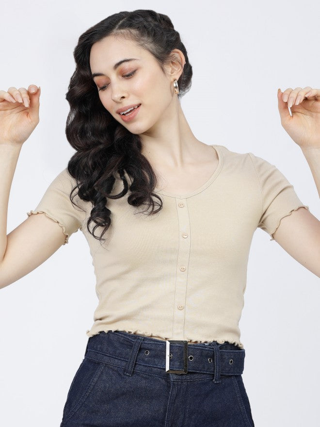 Tokyo Talkies Womens Beige V Neck Top - Beige - Image 2