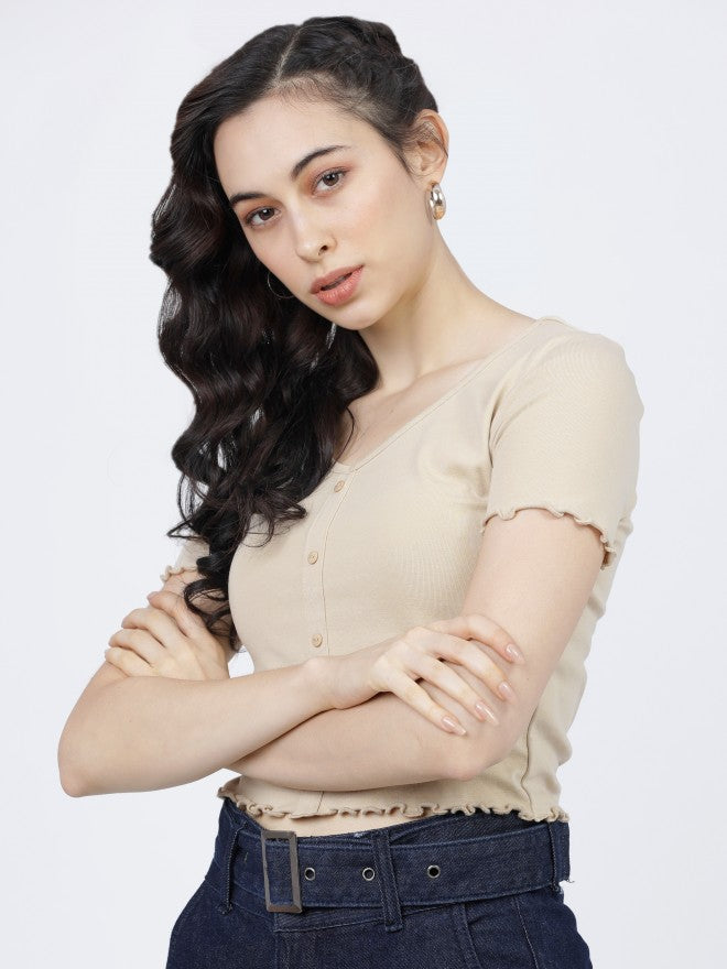 Tokyo Talkies Womens Beige V Neck Top - Beige - Image 3