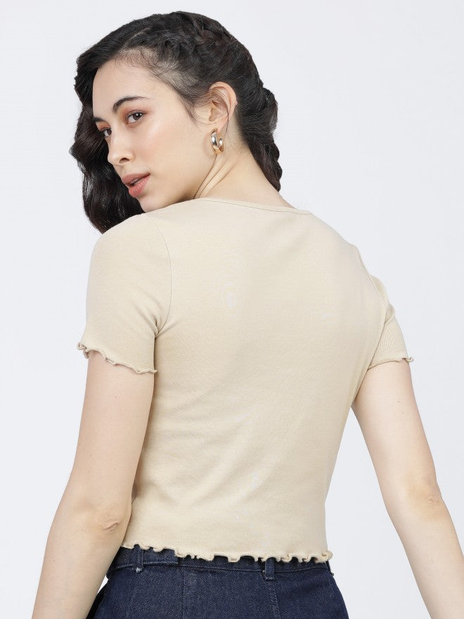 Tokyo Talkies Womens Beige V Neck Top - Beige - Image 4