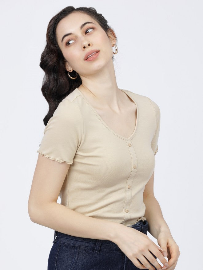 Tokyo Talkies Womens Beige V Neck Top - Beige - Image 7