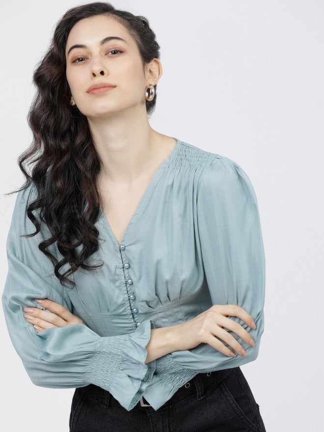Tokyo Talkies Womens Blue Crop Top - Blue - Image 1