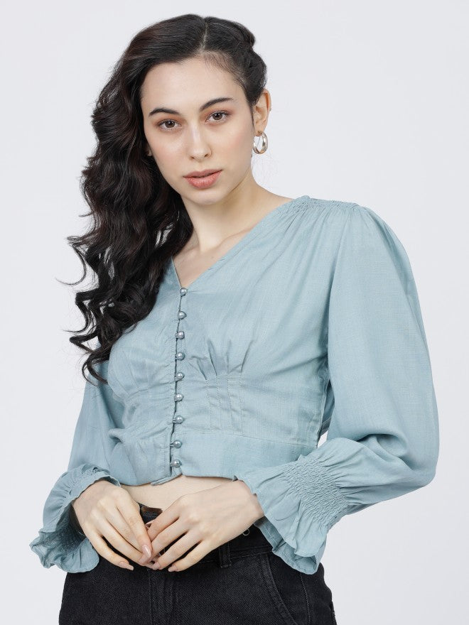 Tokyo Talkies Womens Blue Crop Top - Blue - Image 2