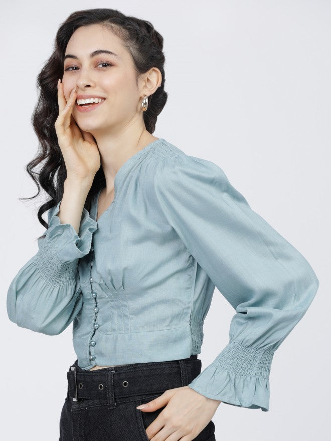 Tokyo Talkies Womens Blue Crop Top - Blue - Image 3