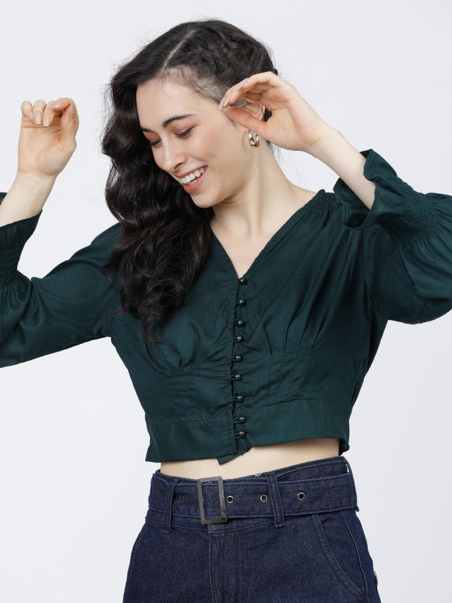 Tokyo Talkies Womens Green Crop Top - Green - Image 1