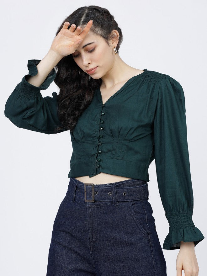 Tokyo Talkies Womens Green Crop Top - Green - Image 2