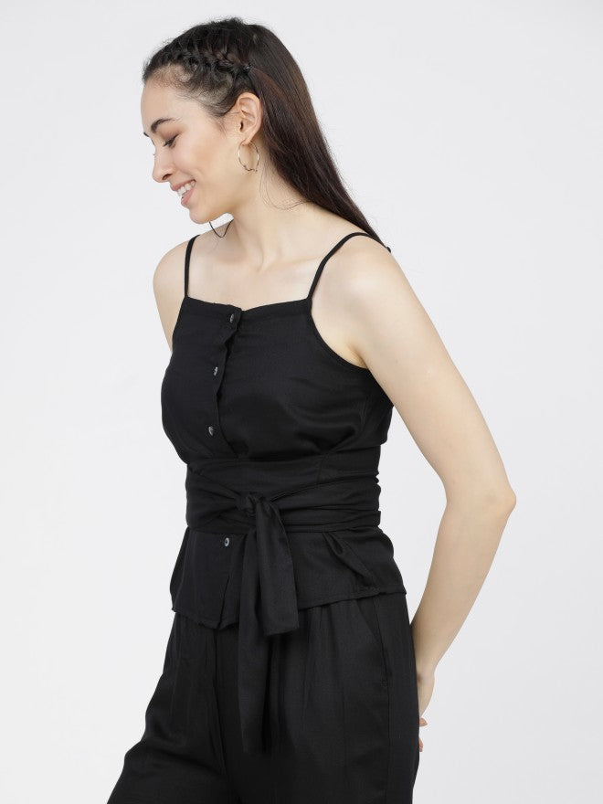 Tokyo Talkies Womens Black Tie Up Strapy Top - Black - Image 2