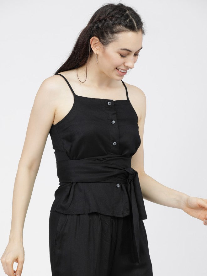 Tokyo Talkies Womens Black Tie Up Strapy Top - Black - Image 6