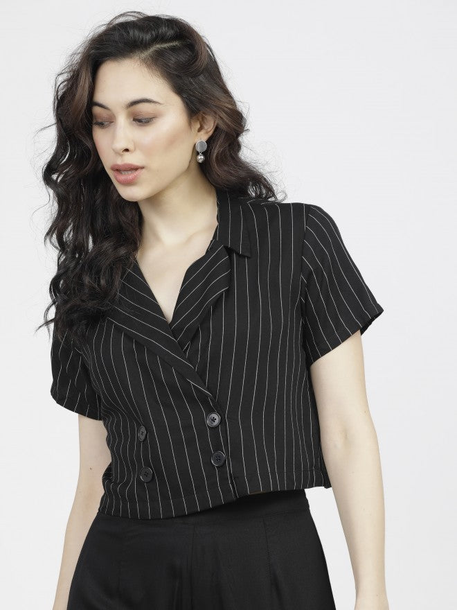 Tokyo Talkies Womens Black/White Crop Top - Black - Image 1