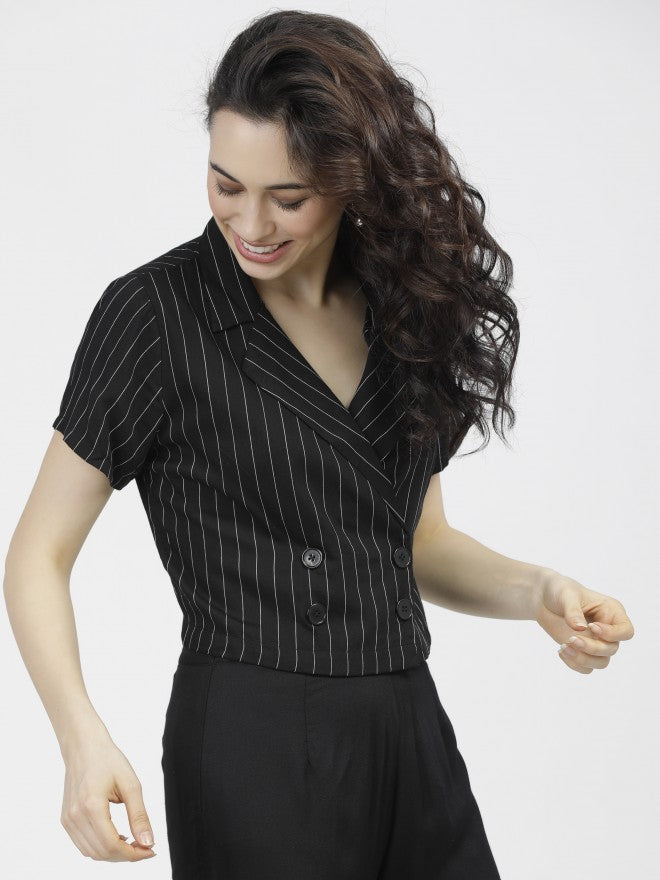 Tokyo Talkies Womens Black/White Crop Top - Black - Image 6