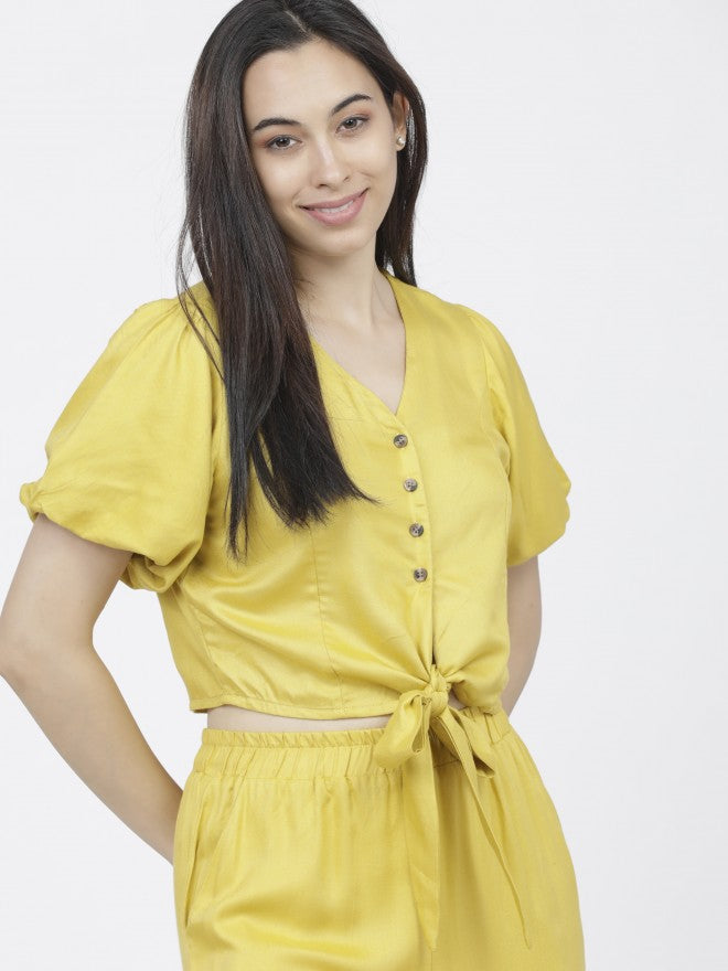 Tokyo Talkies Womens Yellow Blouson Top - Yellow - Image 1