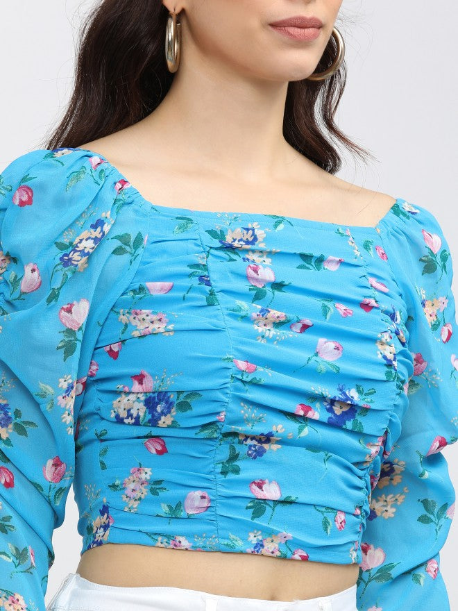 Tokyo Talkies Womens Blue Floral Crop Top' - Blue - Image 4