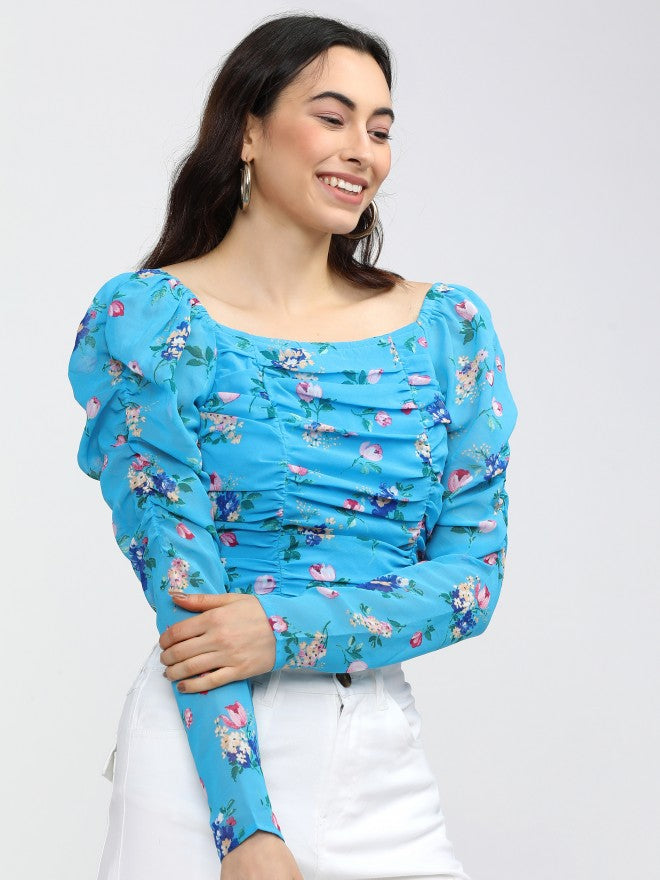 Tokyo Talkies Womens Blue Floral Crop Top' - Blue - Image 6