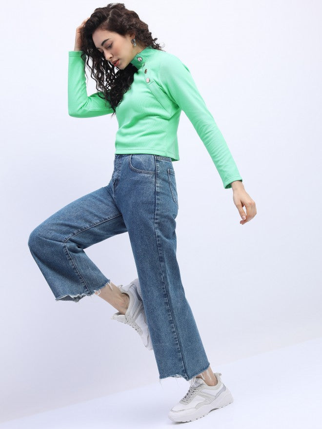 Tokyo Talkies Womens Green Knited Top - Green - Image 2