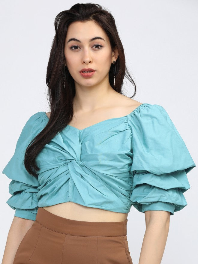 Tokyo Talkies Womens Teal. Twist Crop Top - Teal - Image 1