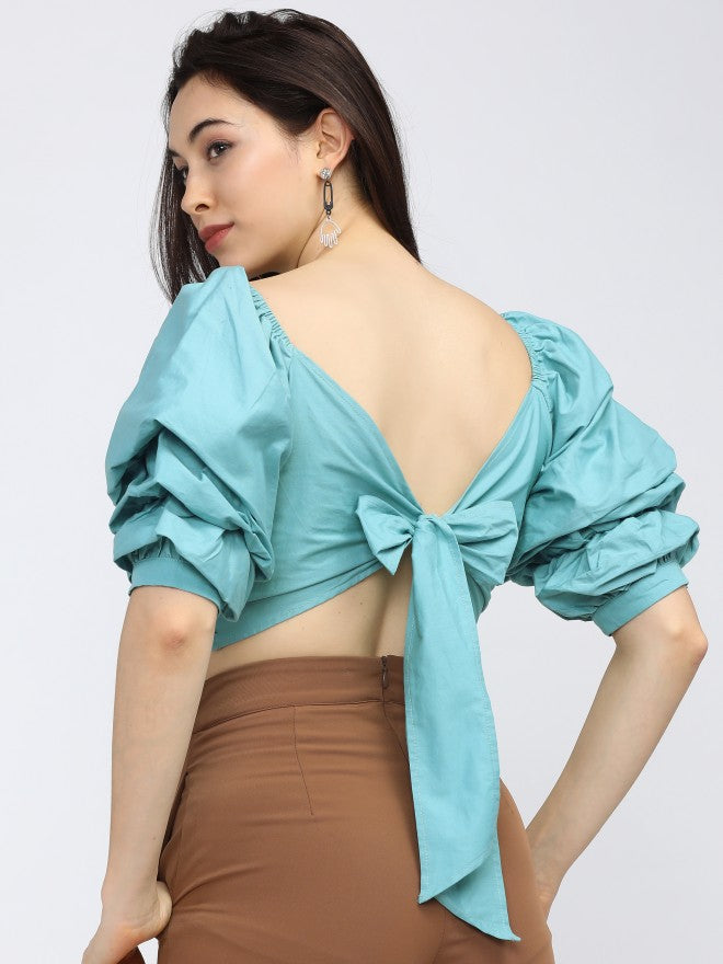 Tokyo Talkies Womens Teal. Twist Crop Top - Teal - Image 3