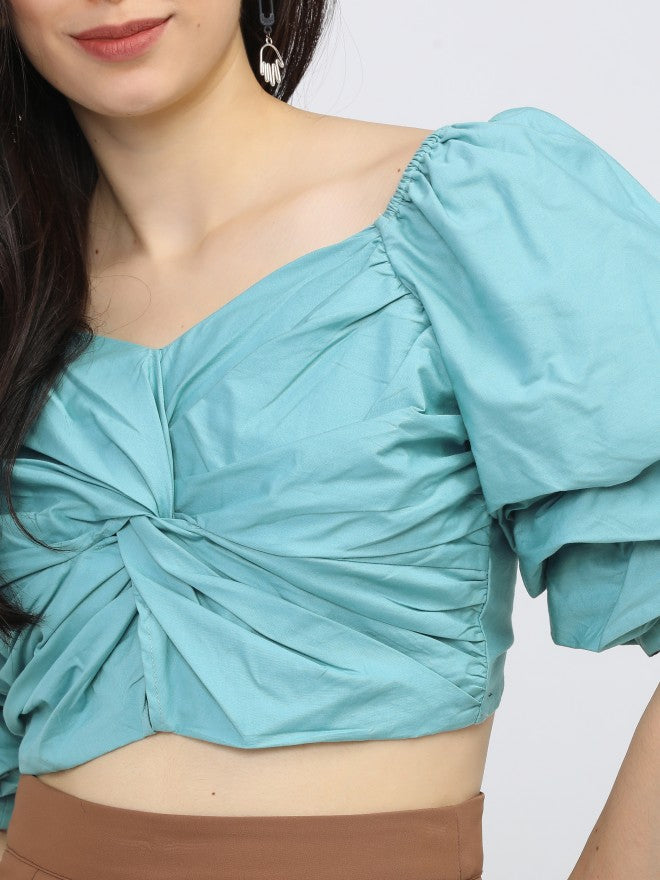 Tokyo Talkies Womens Teal. Twist Crop Top - Teal - Image 4