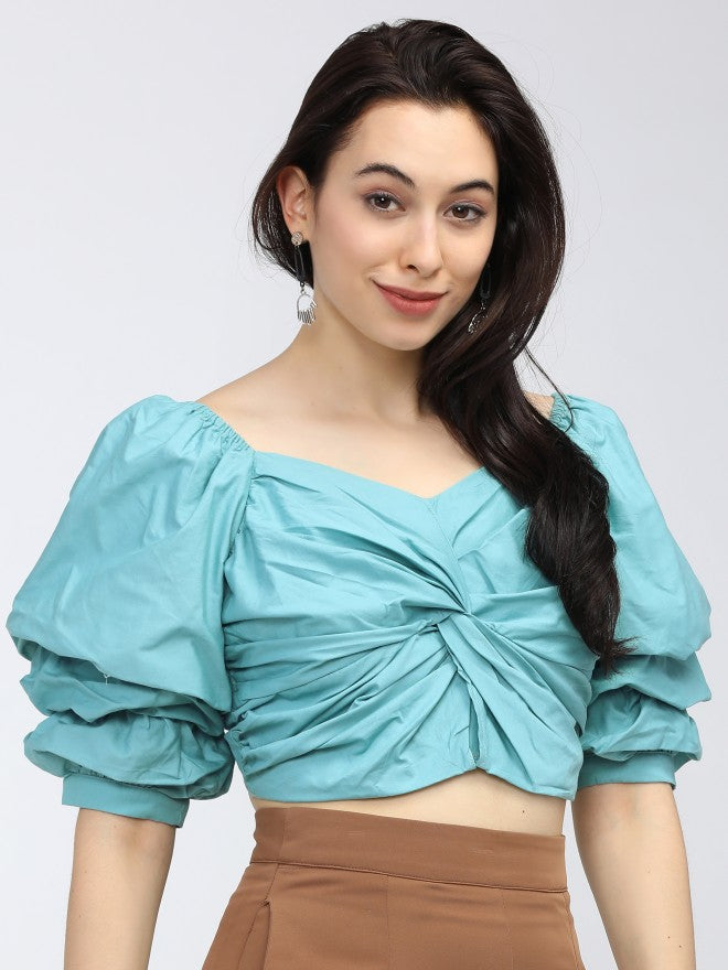 Tokyo Talkies Womens Teal. Twist Crop Top - Teal - Image 6