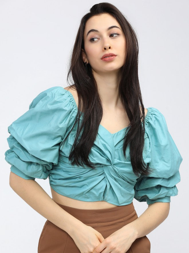 Tokyo Talkies Womens Teal. Twist Crop Top - Teal - Image 8