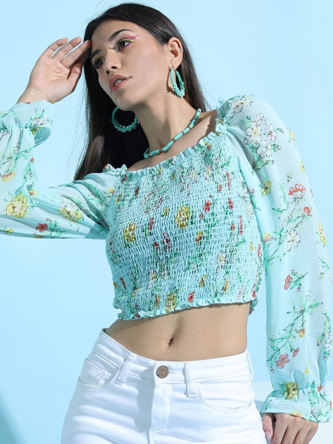Tokyo Talkies Womens Aqua Printed Top - Blue - Image 1