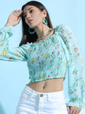 Tokyo Talkies Womens Aqua Printed Top - Blue - Image 1