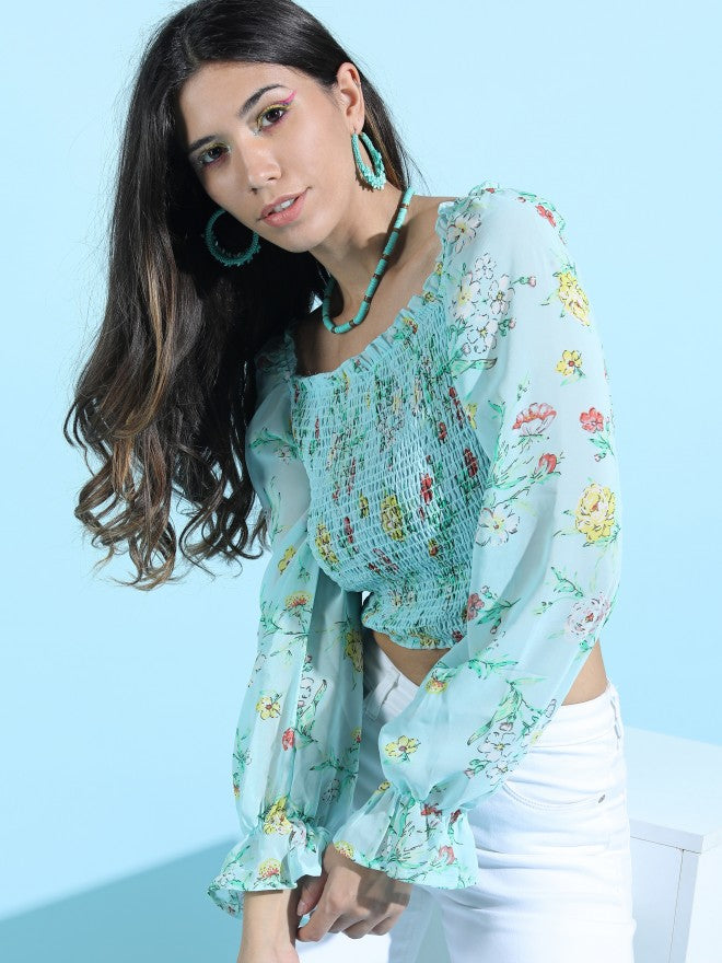 Tokyo Talkies Womens Aqua Printed Top - Blue - Image 2