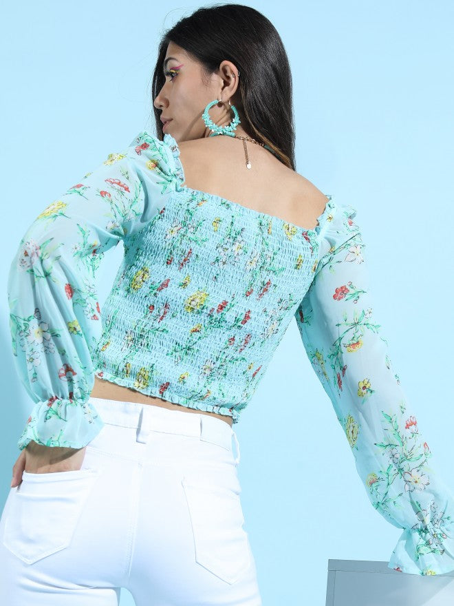 Tokyo Talkies Womens Aqua Printed Top - Blue - Image 3