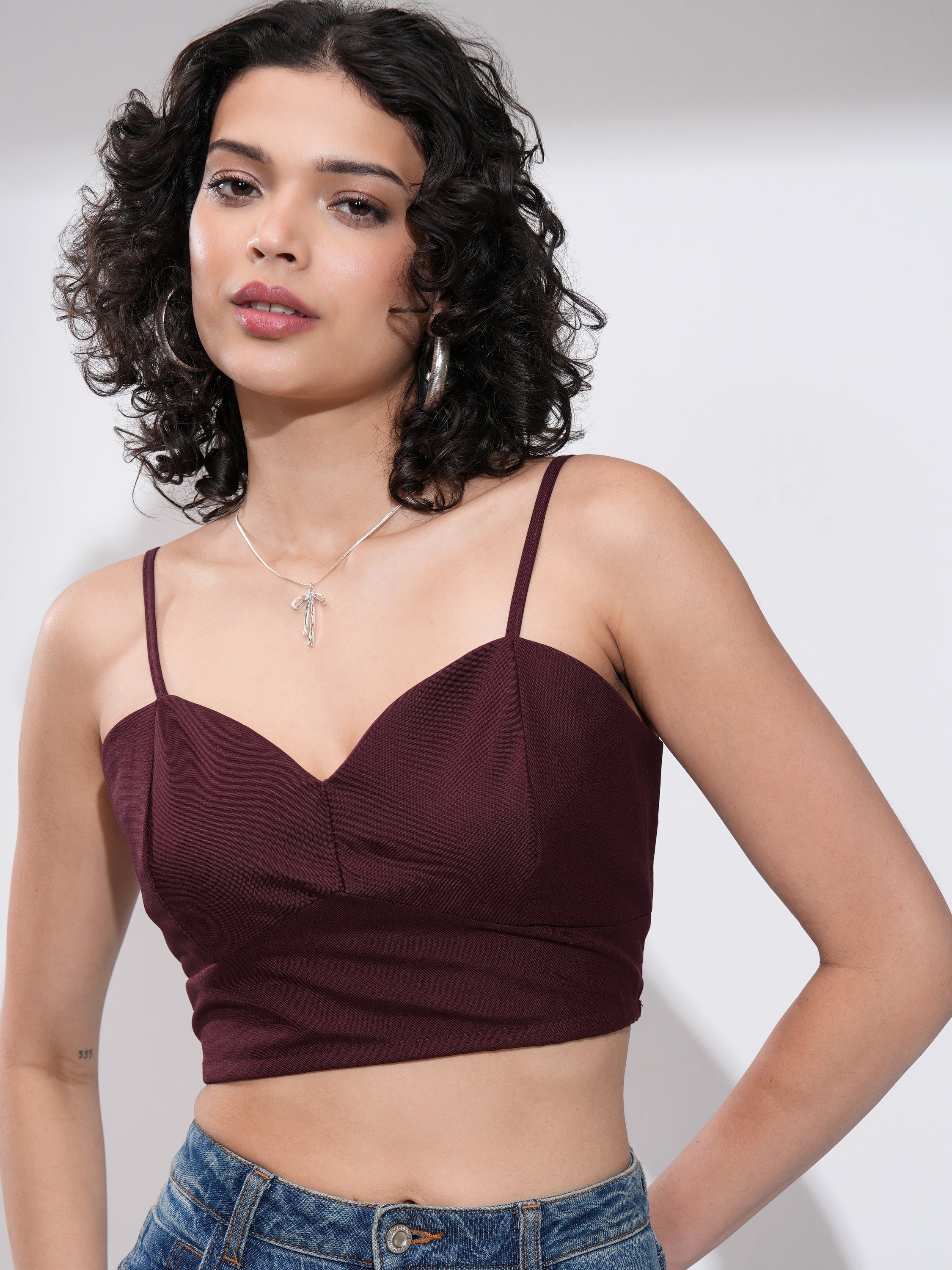 Tokyo Talkies Womens Maroon Crop Top - Maroon - Image 1