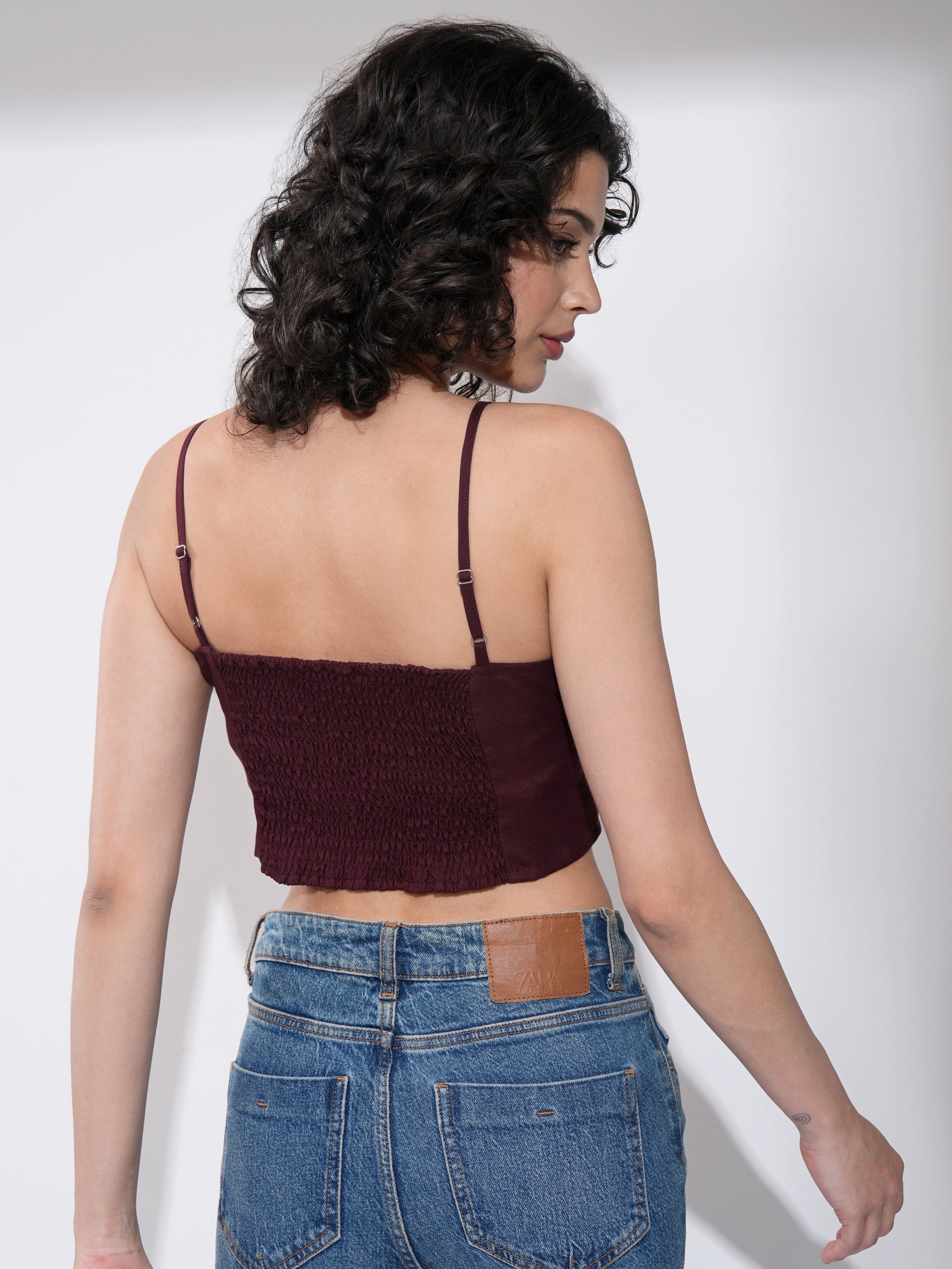 Tokyo Talkies Womens Maroon Crop Top - Maroon - Image 3