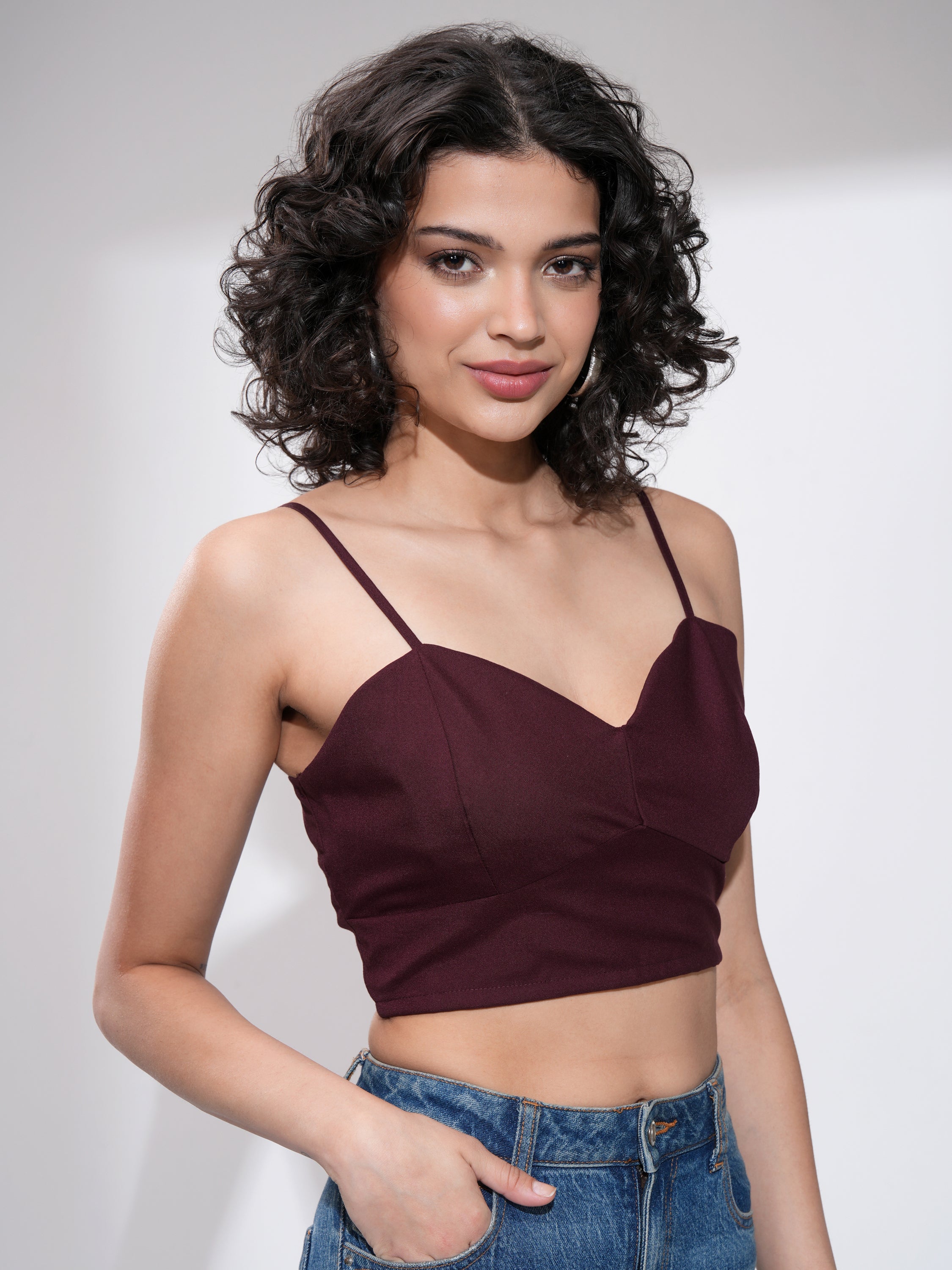 Tokyo Talkies Womens Maroon Crop Top - Maroon - Image 6