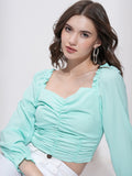 Tokyo Talkies Womens Aqua Voluminous Sleeve Top - Blue - Image 1
