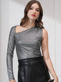 Tokyo Talkies Womens Silver Asymmtrical One Sleeve Top - Silver - Image 1
