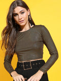 Tokyo Talkies Women Black Back Cut Out Full Sleeve Top - Gold - Image 1