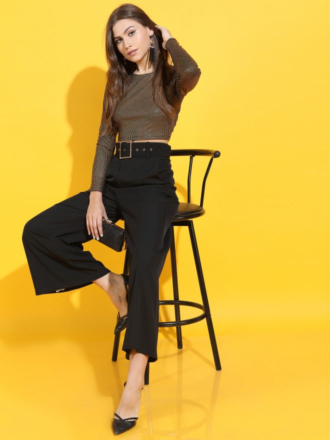 Tokyo Talkies Women Black Back Cut Out Full Sleeve Top - Gold - Image 2