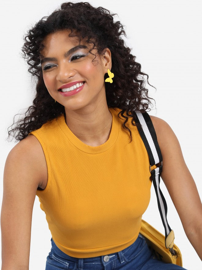 Tokyo Talkies Women Yellow Solid Regular Top - Yellow - Image 1