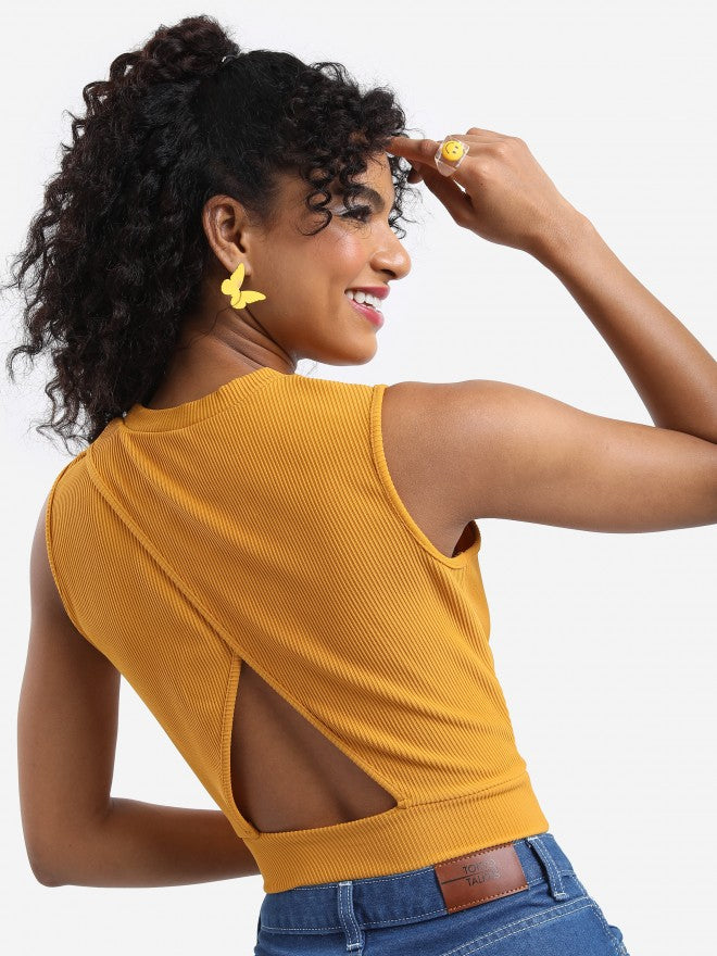 Tokyo Talkies Women Yellow Solid Regular Top - Yellow - Image 3