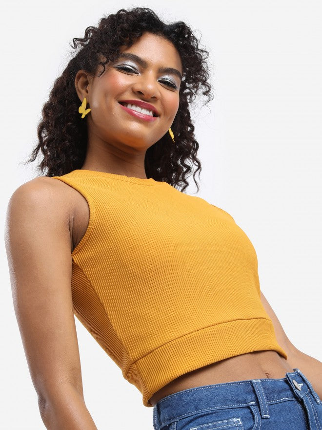 Tokyo Talkies Women Yellow Solid Regular Top - Yellow - Image 5